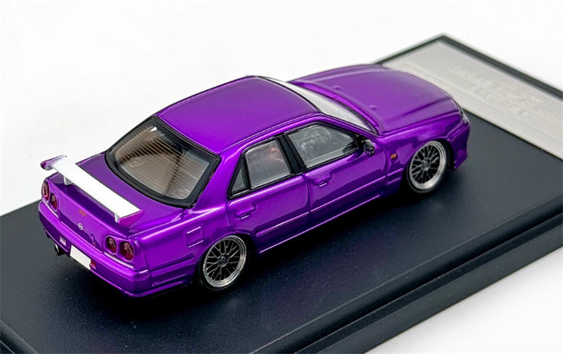 Mortal Nissan GTR ER34 25GT SKYLINE URAS Modified Edition BBS wheel purple Limited Edition 1:64 Car Pre-built Model view4