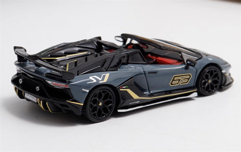 Rhino Model Lamborghini Aventador SVJ 63 Roadster Grey convertible 1:64 Car Pre-built Model view2