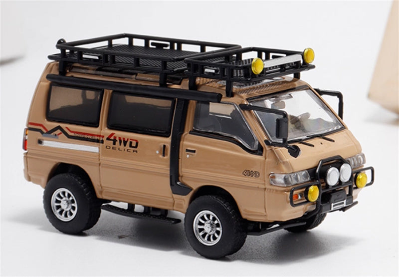 Autobots Models Mitsubishi Delica 3rd Generation Wagon 4X4 Off Road Modified Edition Desert Yellow w/ accessories 1:64 Car Pre-built Model view3