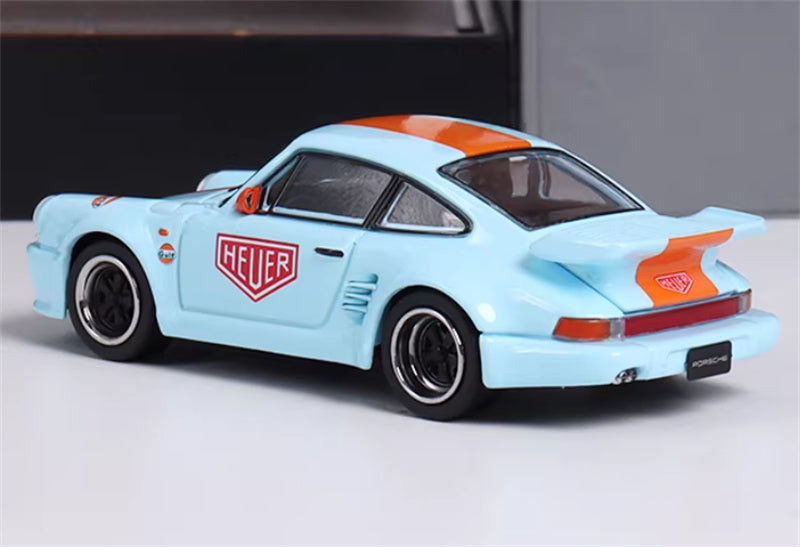 Master Porsche 911 930 Turbo Black Bird HEC Exhibition Limited GULF Blue 1:64 Car Pre-built Airliner Model Display view2
