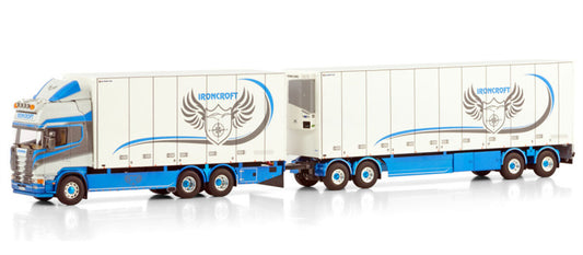 WSI  SCANIA 4 SERIES TOPLINE 6X2 TAG AXLE RIGED BOX TRUCK DRAWBAR TRAILER - 4 AXLE Ironcroft 1:50 Truck Pre-built Model