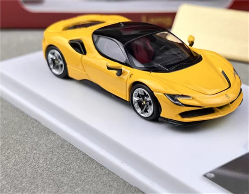 Lang feng Model Ferrari SF90 supercar Yellow hardtop 1:64 Car Pre-built Airliner Model Display view5