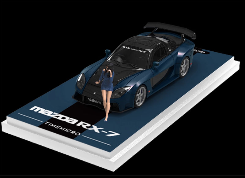 TIMEMICRO Mazda RX-7 Veilside Black Blue w/ Figure Limited Edition 999PCS ONLY 1:64 Car Pre-built Model view1
