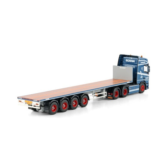 1:50 SCANIA VINDELSBAEK R CR20H 6X2 FLATBED TRAILER 4 AXLE WSI  Blue Diecast Model