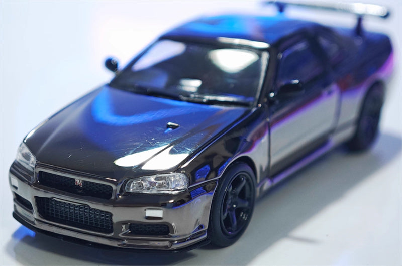 SW Nissan Skyline GTR BNR34 V-SPEC-II gray Limited Edition 299PCS ONLY 1:64 Car Pre-built Model view2