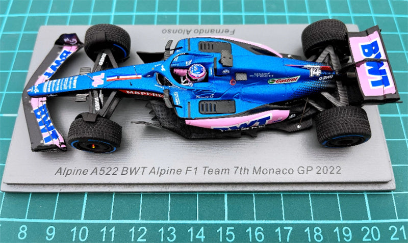 Spark Alpine A522 BWT 7th Monaco GP 2022 FERNANDO ALONSO 1:43 Car Pre-built Model view1