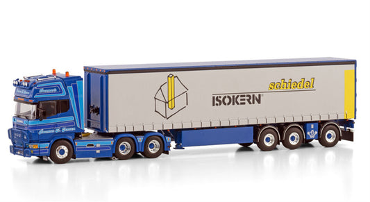 WSI  SCANIA R4 TOPLINE 6X2 TAG AXLE CURTAINSIDE TRAILER - 3 AXLE Rasmus K Jensen schiedel ISOKERIN 1:50 Truck Pre-built Model