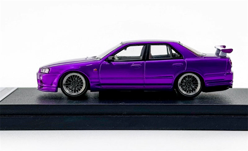 Mortal Nissan GTR ER34 25GT SKYLINE URAS Modified Edition BBS wheel purple Limited Edition 1:64 Car Pre-built Model view3