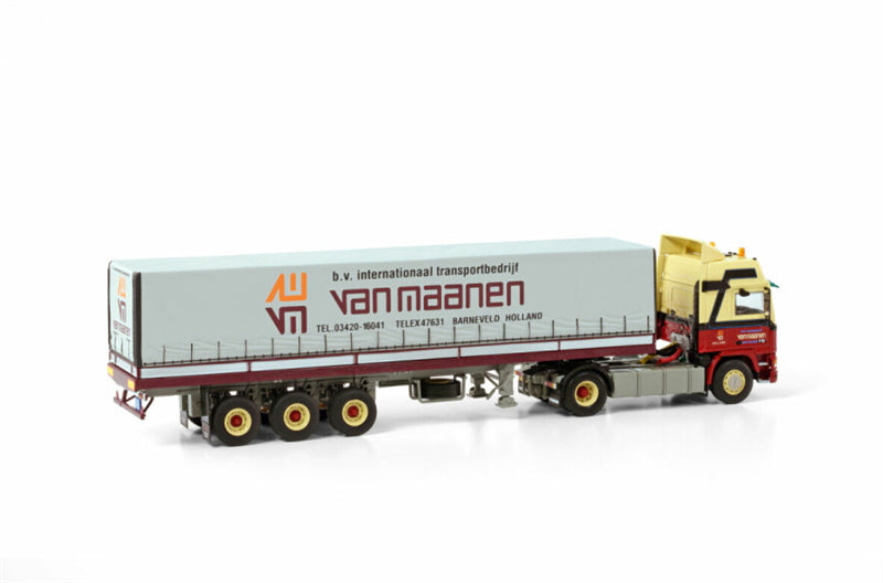 WSI VOLVO F12 GLOBETROTTER 4X2 CLASSIC CURTAINSIDE TRAILER - 3 AXLE Van Maanen 1:50 Truck Pre-built Model