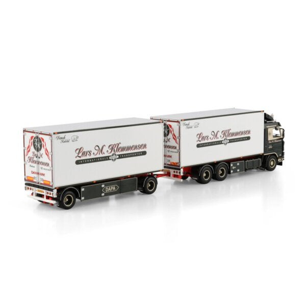 1:50 SCANIA LARS KLEMMENSEN 3 Series 6X2 REEFER DRAWBAR TURNTABLE TRAILER 5 AXLE WSI Diecast Model
