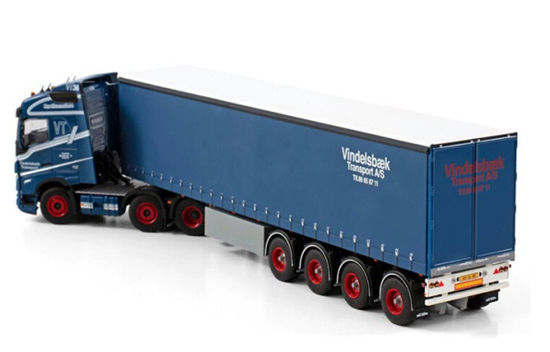 WSI VOLVO FH5 GLOBETROTTER 6X2 TWIN STEER CURTAINSIDE TRAILER - 4 AXLE VINDELSBAEK 1:50 Truck Pre-built Model
