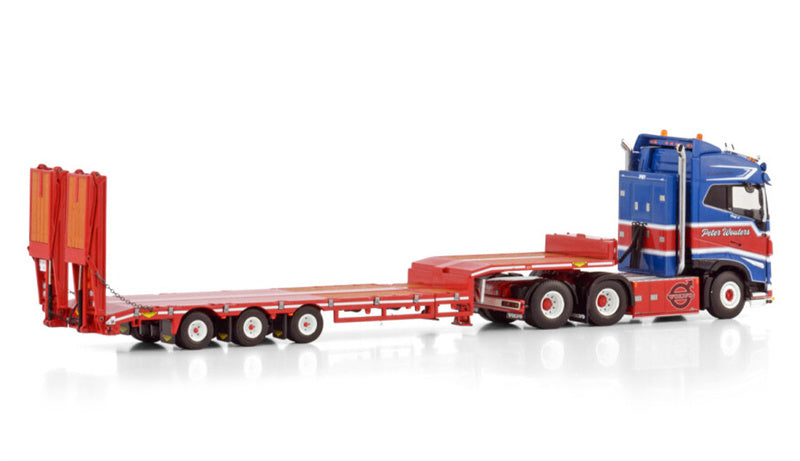 WSI VOLVO FH5 GLOBETROTTER 6X2 TAG AXLE SEMI LOWLOADER WITH RAMPS - 3 AXLE PWT 1:50 Model