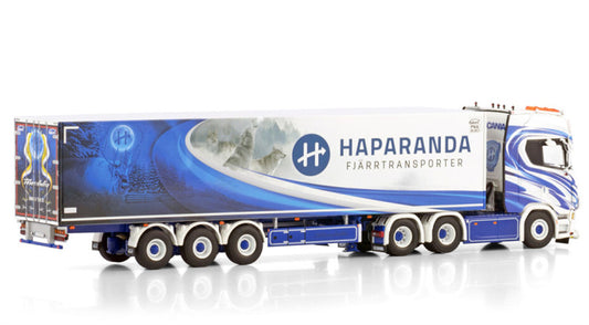 WSI SCANIA S HIGHLINE CS20H 6X2 TAG AXLE REEFER TRAILER - 3 AXLE Haparanda Fjarrtransport 1:50 Model