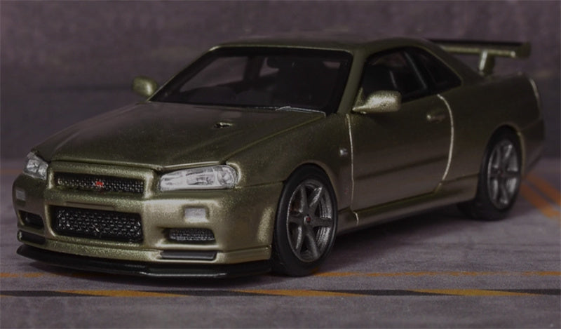 MOTORHELIX Nissan Skyline GT-R R34 V-spec II Jade Green - Silver Wheel Limited Edition 799PCS ONLY 1:64 Car Pre-built Model view5