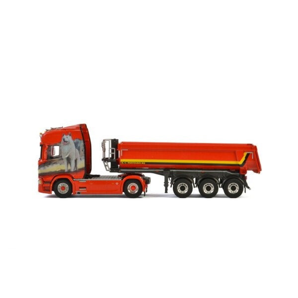 1:50 SCANIA MAYOLANI R CR20H HALF PIPE TIPPER TRAILER 3 AXLE WSI  Red DIECAST Model