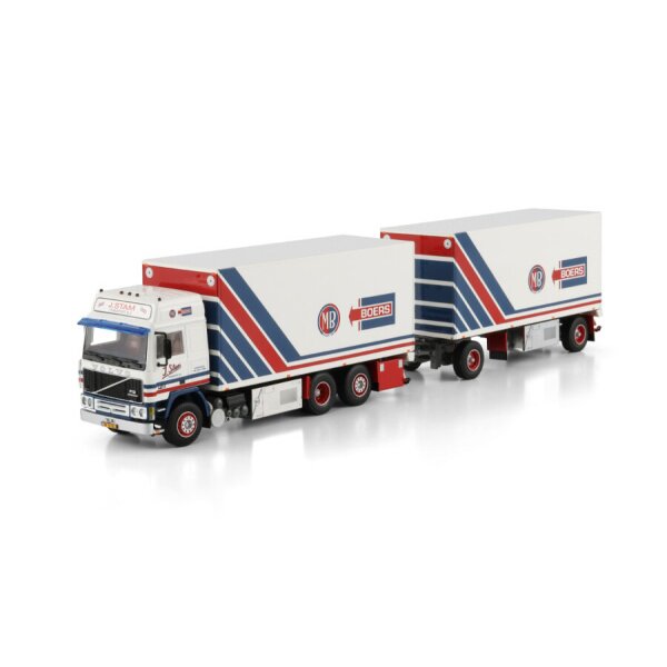 1:50 VOLVO J. STAM F12 6X2 REEFER TRUCK DRAWBAR TRAILER 5 AXLE WSI Diecast Model