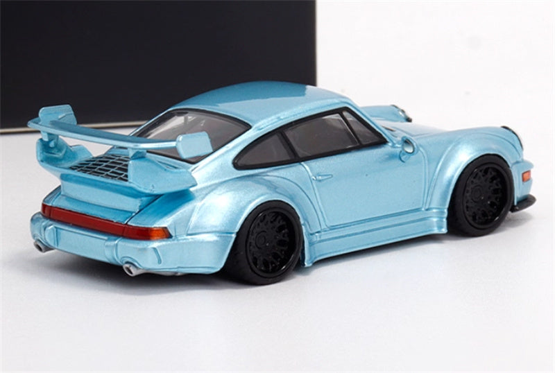 TPC Porsche 911 RWB 964 Widebody Conversion Limited Edition 500PCS ONLY Ice Blue - Black Wheel 1:64 Car Pre-built Model view2