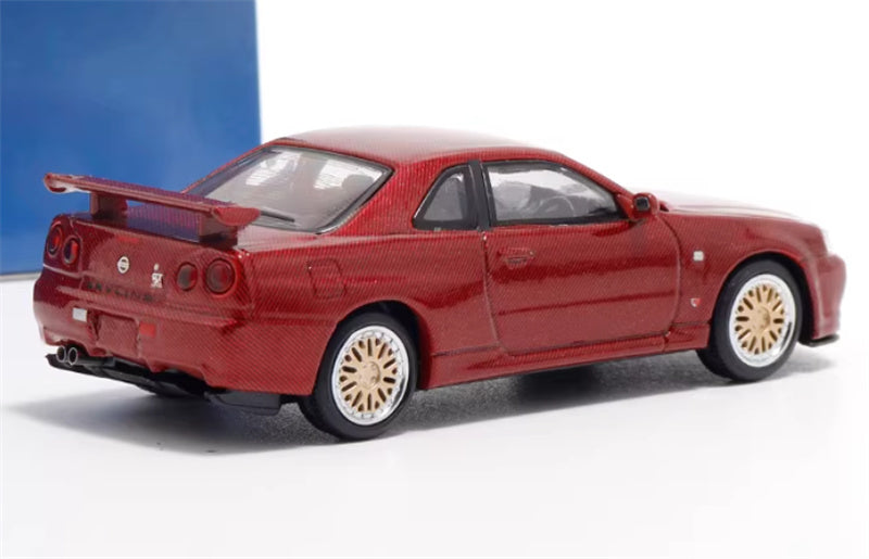 Stance Hunters Nissan Skyline GTR BNR34 V-SPEC-II Red Carbon BBS Wheel Limited Edition 499PCS ONLY 1:64 Car Pre-built Model view2