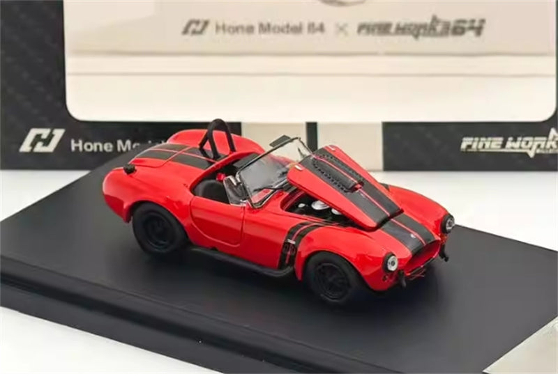 Fine Works&HM Ford Shelby 427 Cobra Metallic red + Black Stripe Limited Edition 499PCS ONLY 1:64 car Pre-built Model view8