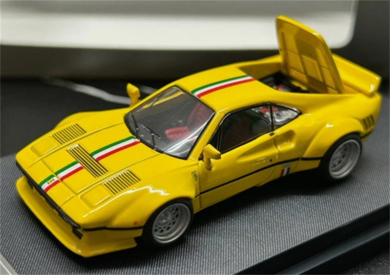Hone Model Ferrari 288 GTO Yellow w/ Stripe Widebody 1:64 car Pre-built Model view3