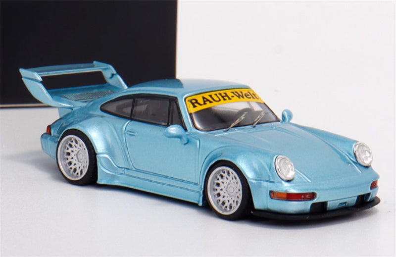 TPC Porsche 911 RWB 964 Widebody Conversion Limited Edition 500PCS ONLY Ice Blue - Silver Wheel 1:64 Car Pre-built Model view5