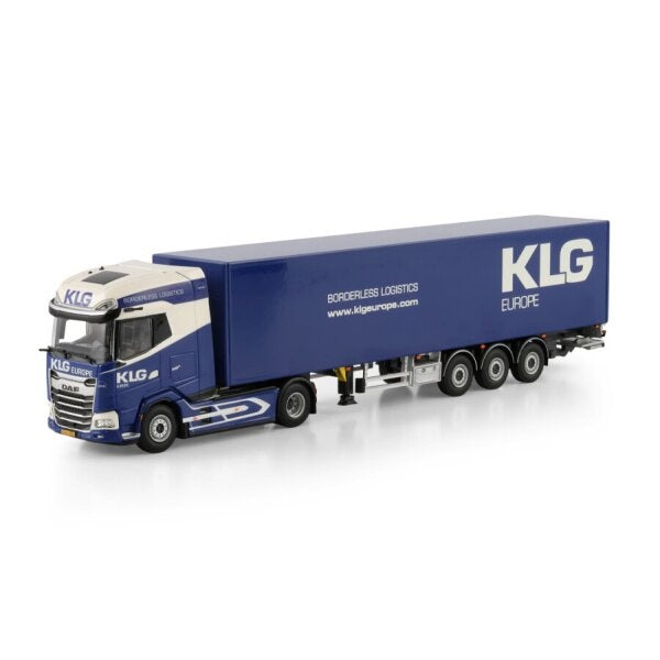 1:50 DAF KLG EUROPE XG + MY25 4X2 BOX TRAILER 3 AXLE WSI  Blue DIECAST Model
