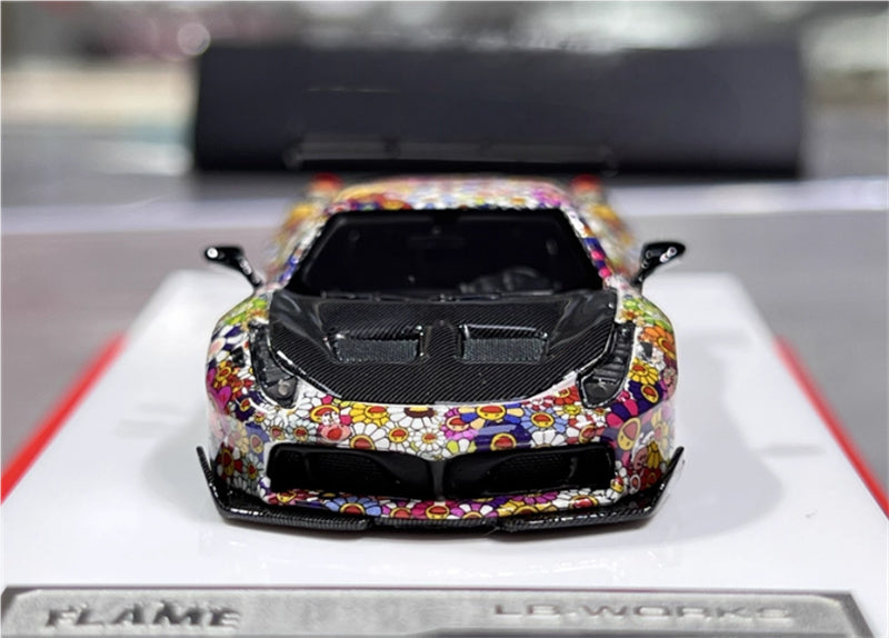 Flame Ferrari 458 GT LBWK wide body modified car Limited Edition 299PCS ONLY Sunflower coating noctilucent 1:64 Car Pre-built Model view7