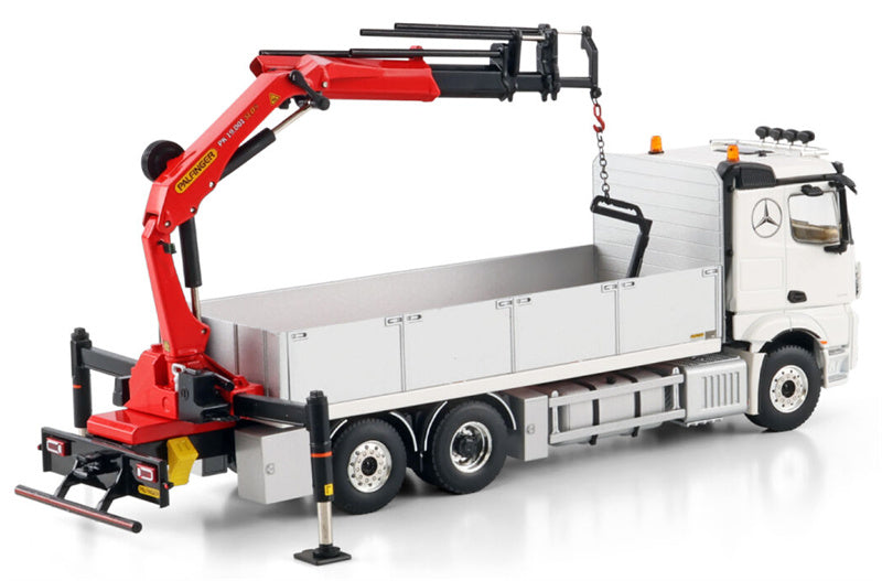 WSI MERCEDES BENZ ACTROS MP5 2.300MM CLASSIC SPACE RIGED FLATBED TRUCK 6X2 TAG AXLE WITH PALFINGER PK 19.001 SLD 5 Premium Line 1:50 Truck Pre-built Model