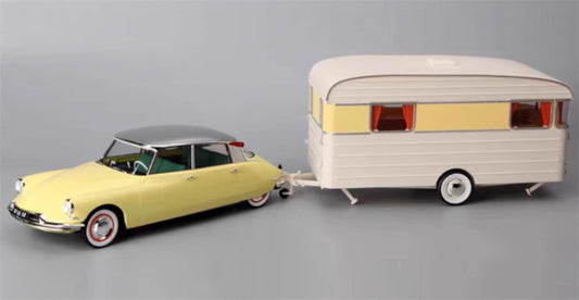 NOREV Citroen DS19 with trailer RV YELLOW WHITE 1:18 Car Pre-built Model view1