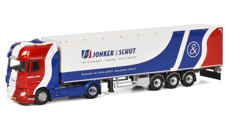 WSI DAF XF SUPER SPACE CAB BOX TRAILER - 3 AXLE Jonker & Schut 1:50 Truck Pre-built Model