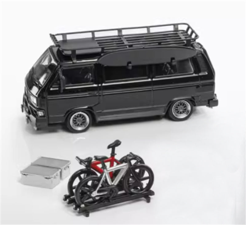 Mortal Model Volkswagen T3 Van Exhibition Edition Black with accessories 1:64 Car Pre-built Airliner Model Display view3