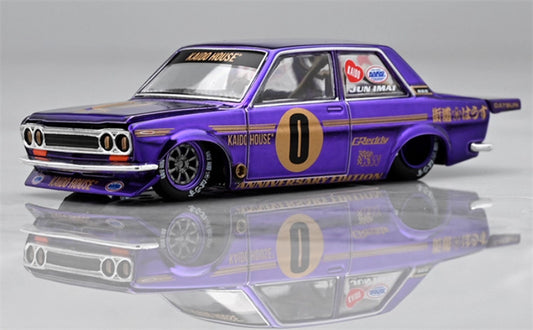KaidoHouse x MiniGT DATSUN 510 #0 PRO STREET ANNIVERSARY EDITION Electroplating Purple color box packaging 1:64 Car Pre-built Model view1