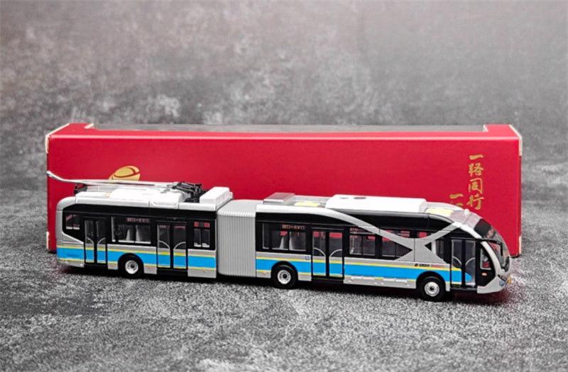 Beijing Public Transport BJD-WG180N Beijing Bus BTR3 Youth Civilization articulated trolley bus Beijing Bus Packaging Blue - Silver 1:110 Bus Pre-built Model view7