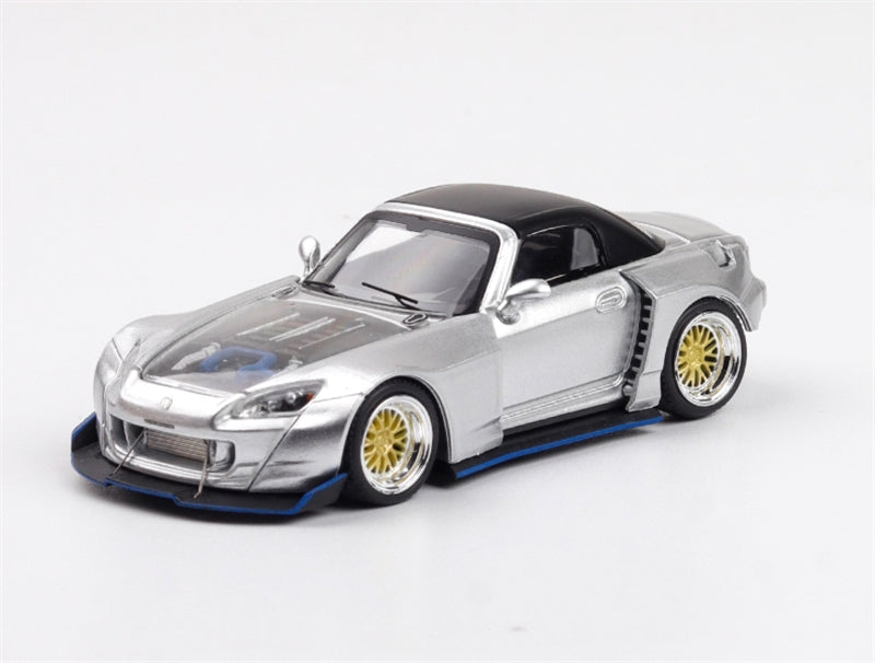 RHINO MODEL Honda S2000 Wide body Convertible Roadster Silver 1:64 car Pre-built Model view5
