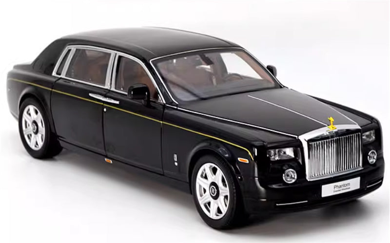 KYOSHO Rolls Royce Phantom Extended Edition Black Gold waistline Gold emblem Brown interior 1:18 Car Pre-built Model view6