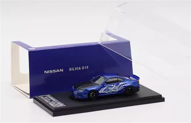 SW Nissan Slivia S15 Rocket Bunny Blue Wave Limited Edition 299PCS ONLY 1:64 car Pre-built Model view7