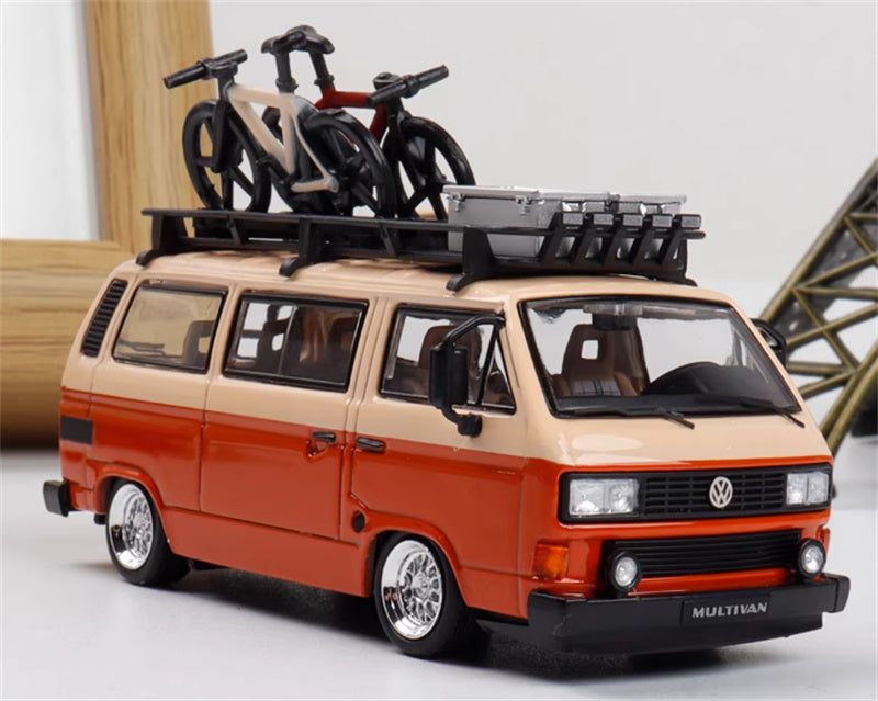 Mortal Model Volkswagen T3 Van BBS Orange + Orange Pink Double Combination 1:64 Car Pre-built Airliner Model Display view5