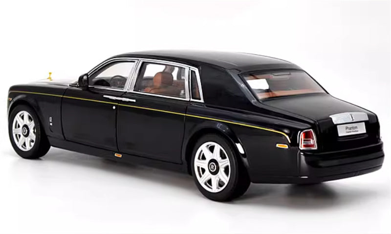 KYOSHO Rolls Royce Phantom Extended Edition Black Gold waistline Gold emblem Brown interior 1:18 Car Pre-built Model view2