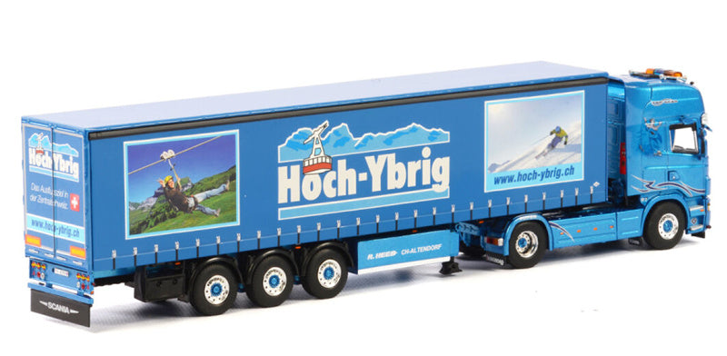 WSI SCANIA R5 TOPLINE 4x2 CURTAIN SIDE / TAUTLINER TRAILER - 3 AXLE Heeb Hoch-Ybrig 1:50 Truck Pre-built Model