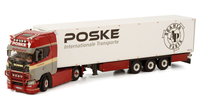 WSI  SCANIA S HIGHLINE CS20H 4X2 REEFER TRAILER - 3 AXLE Poske International Transporte 1:50 Truck Pre-built Model