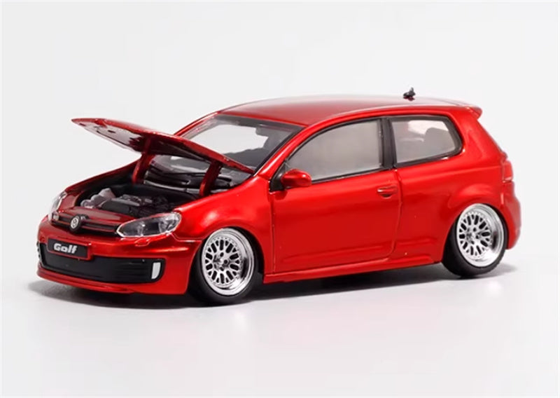 Max well Volkswagen Golf GTI 6th generation Red BBS wheel low stance 1:64 Car Pre-built Airliner Model Display view1