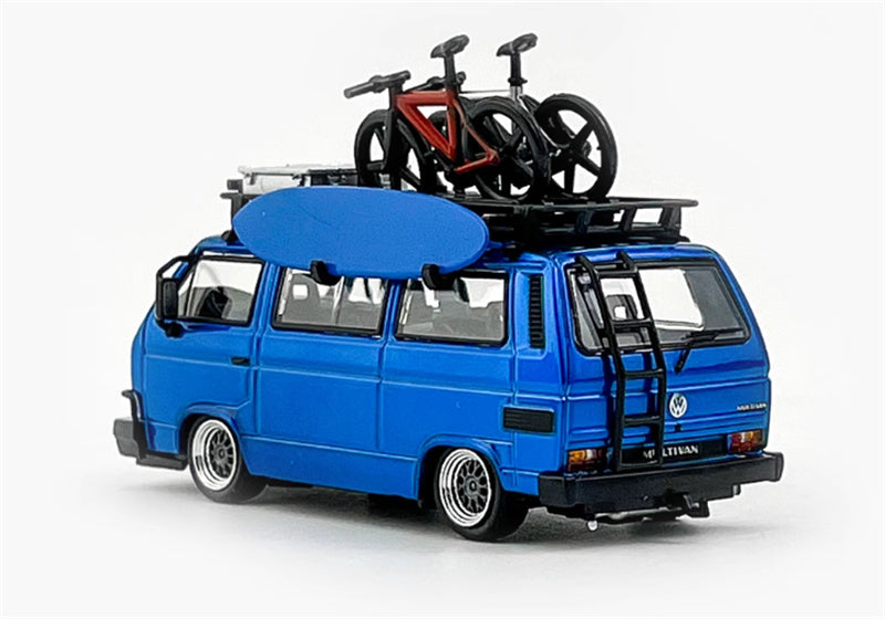 Mortal VW T3 Magway van BBS Lowered Version Transparent Blue with Accessories 1:64 Car Pre-built Model view4