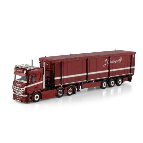 1:50 SCANIA J. GROENEVELD R CR20N 6X2 TRAILER 3 AXLE WSI Red Diecast Model