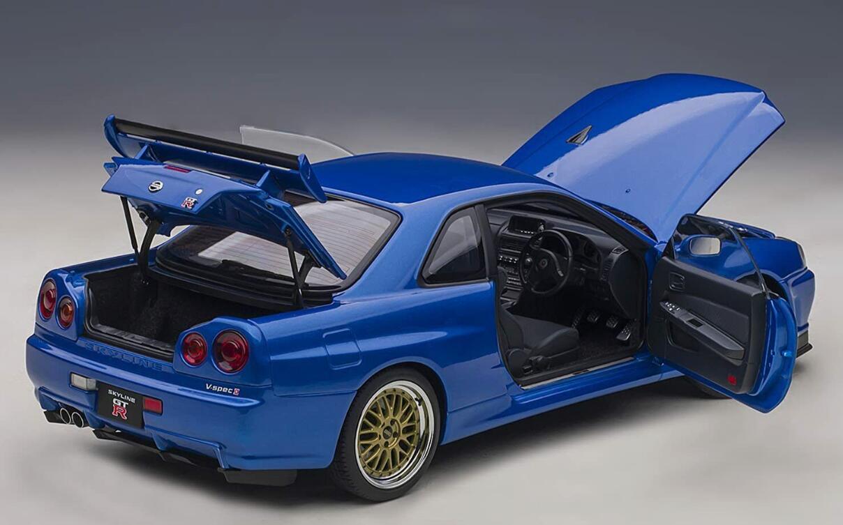 AUTOART Nissan Skyline GT-R (R34) V-Spec II with BBS LM wheels Bayside Blue 1:18car Pre-a Model