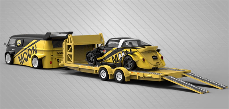 Mini Station Volkswagen Bus w/ Beetle w/ Trailer Black Moon Package Limited Edition 499PCS ONLY 1:64 Car Pre-built Model view2