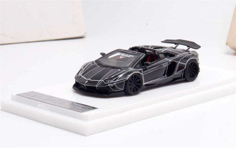 Flame Lamborghini LP700 Convertible Widebody Limited Edition 199PCS ONLY Black explosion pattern 1:64 Car Pre-built Model view1