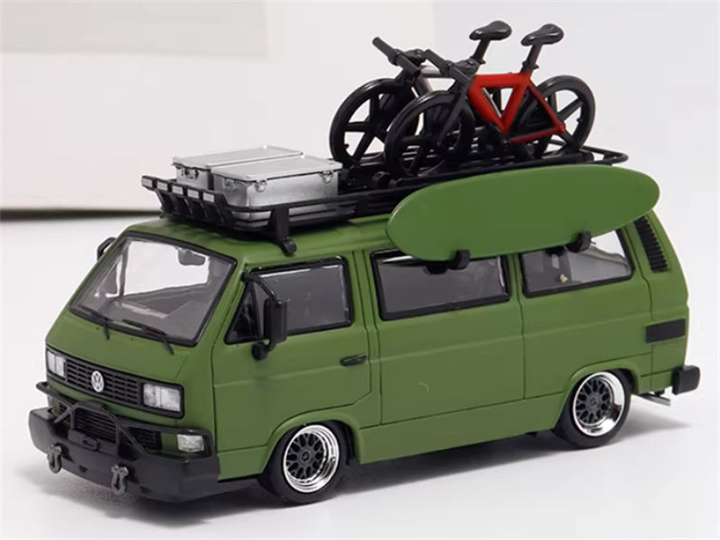 Mortal Model Volkswagen T3 Van BBS Low lying version Military Green with Accessories 1:64 Car Pre-built Airliner Model Display view1