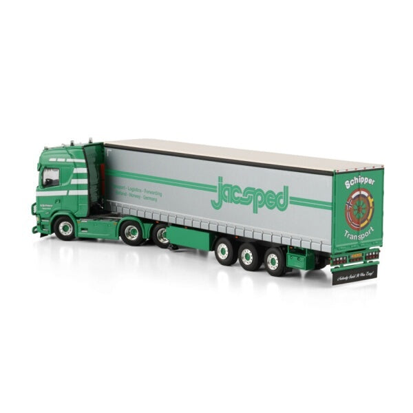 1:50 SCANIA SCHIPPER TRANSPORT CS20H 6X2 TRAILER 3 AXLE WSI  Green Diecast Model