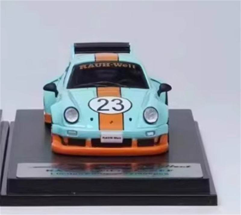 mymodelcollect Porsche RWB 930 High Wing gulf Limited Edition 999PCS ONLY RAUH - Welt 1:64 Car Pre-built Model view6