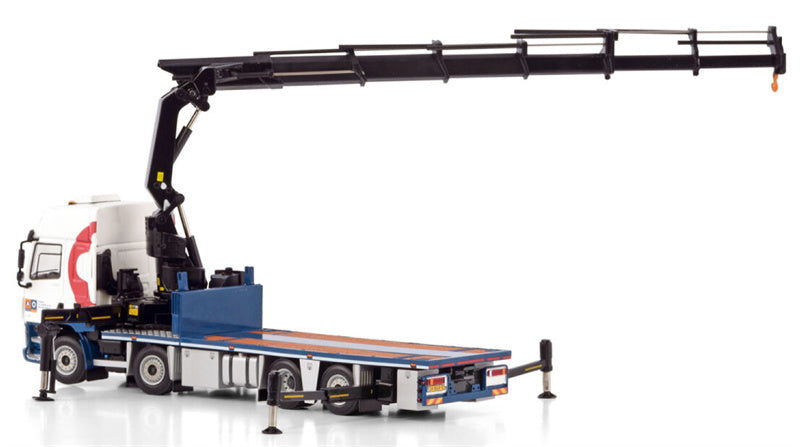 WSI DAF CF SPACE CAB MY2017 RIGED FLAT BED TRUCK 8X2 TAG AXLE WITH PALFINGER PK 65002 SH + JIB Actie Radiu 1:50 Model